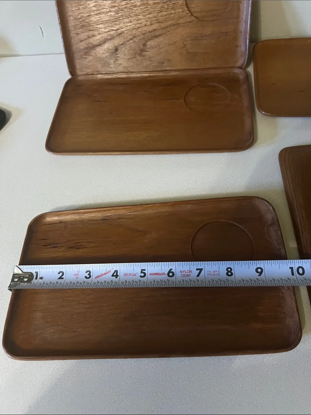 MCM 60-70s Wooden Snack Trays with Cup Indent vintage set of 5